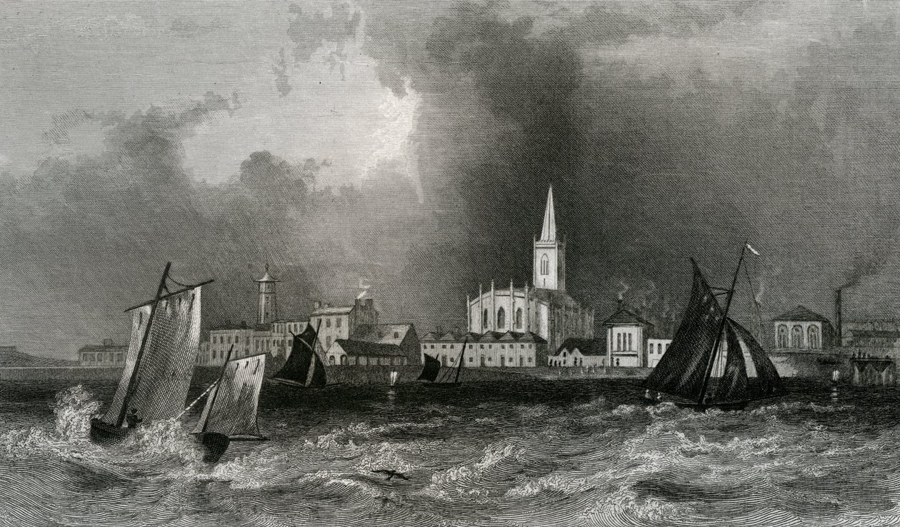 Harwich, fra havet, Essex, indgraveret af John Rogers, 1832 af William Henry Bartlett
