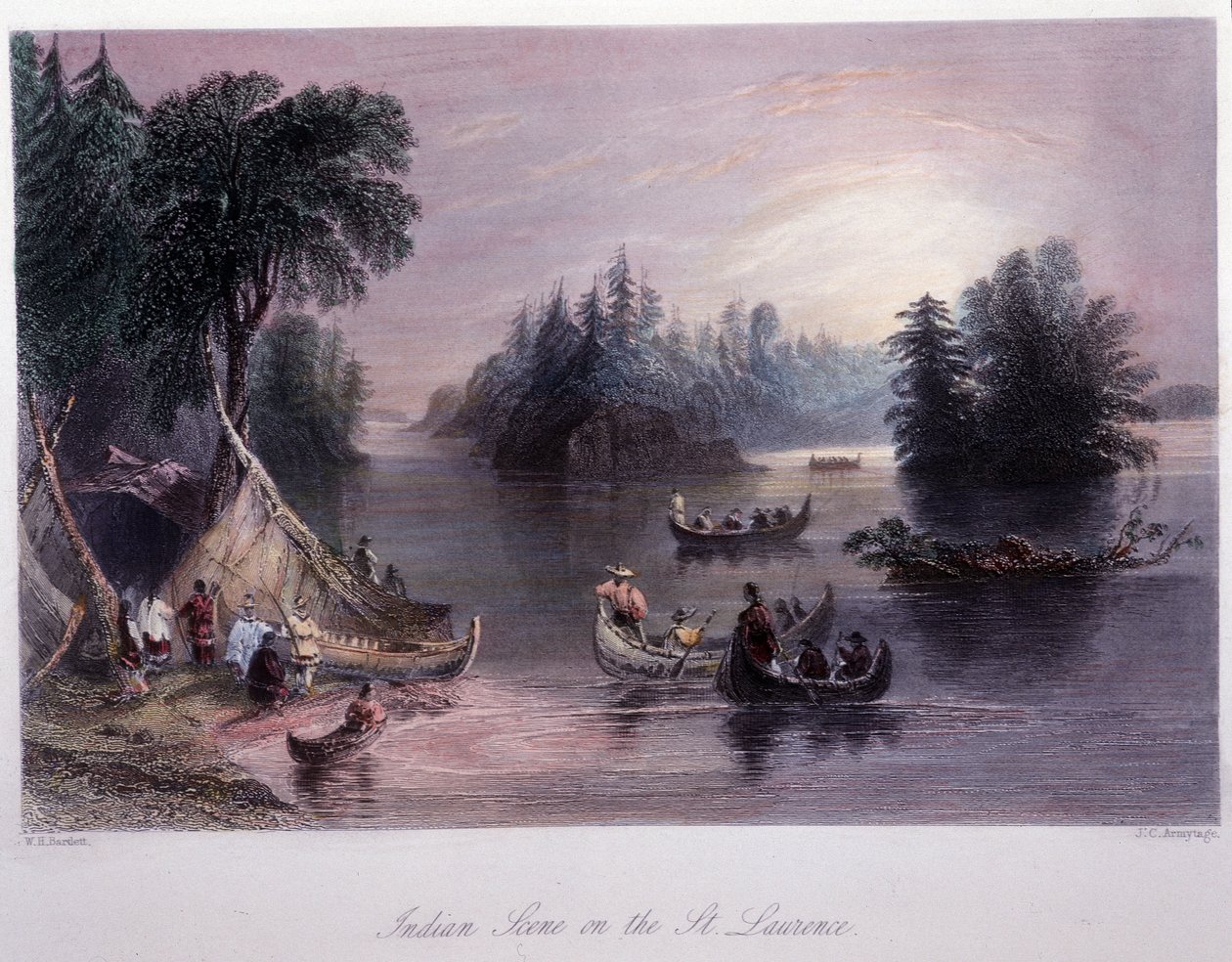 Indisk lejr ved bredden af Saint Laurent - i "" canadisk landskab illustreret" af Bartlett W. H. af William Henry Bartlett