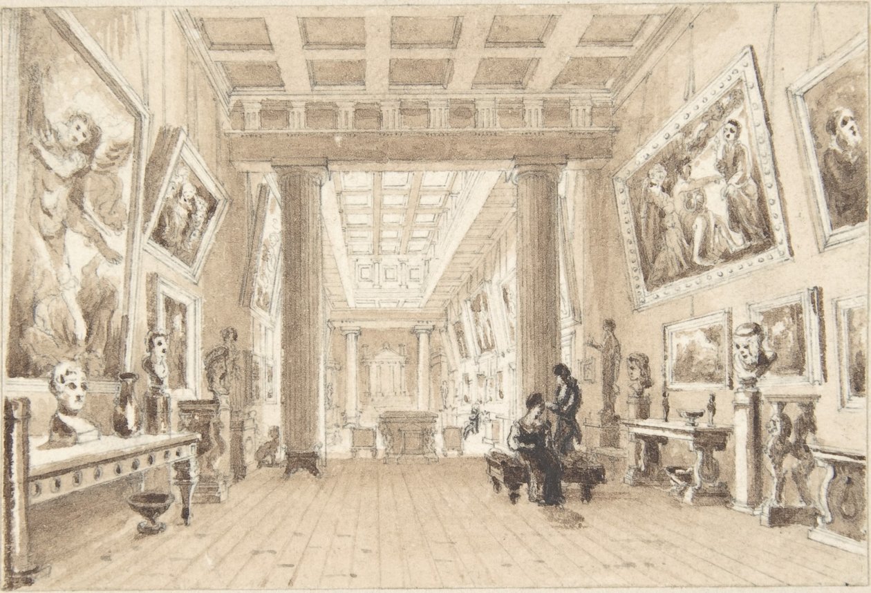 Interiør af Thomas Hopes billedgalleri, Duchess Street, London af William Henry Bartlett