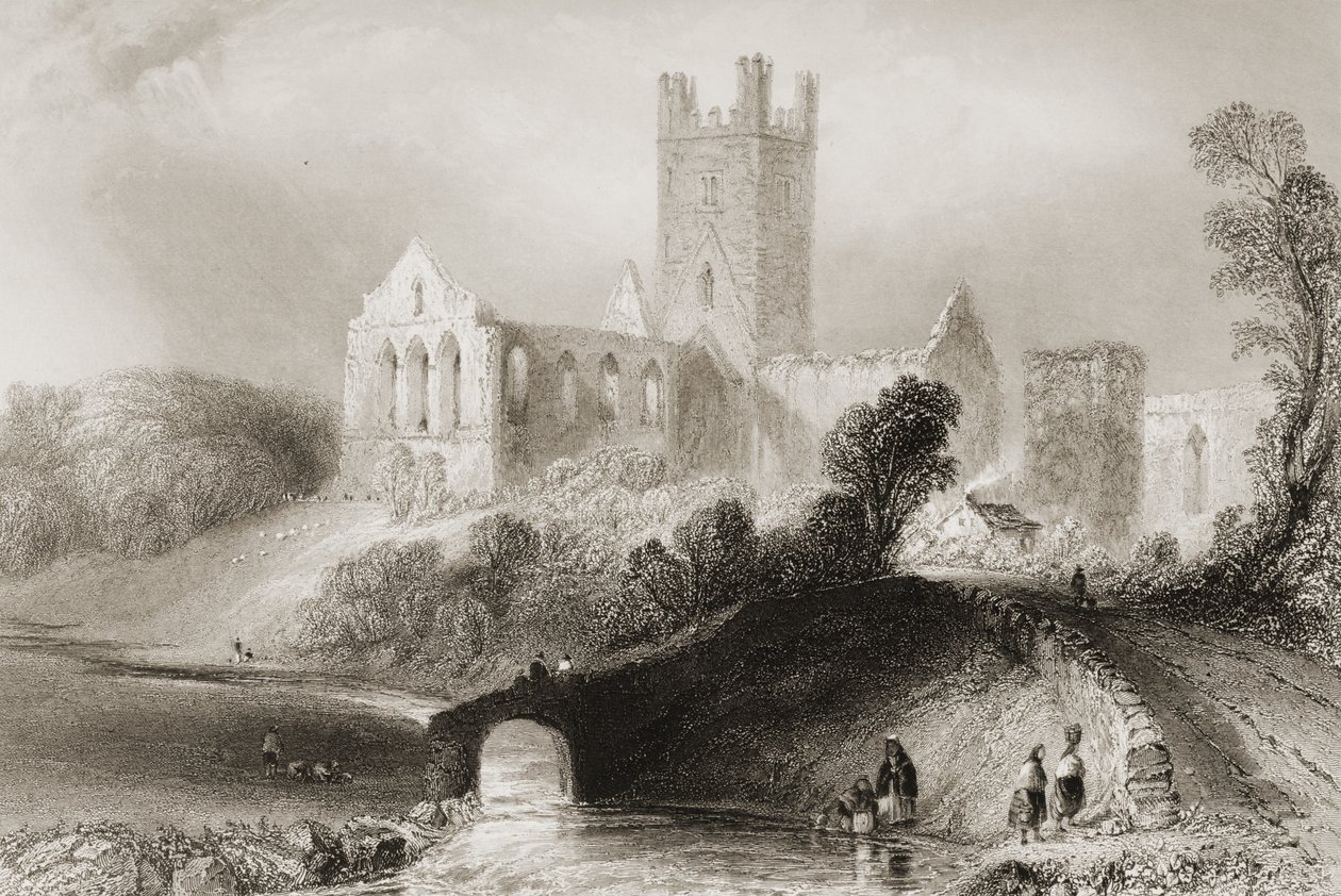 Jerpoint Abbey, Kilkenny County, Irland, fra "Scenery and Antiquities of Ireland" af George Virtue, 1860
