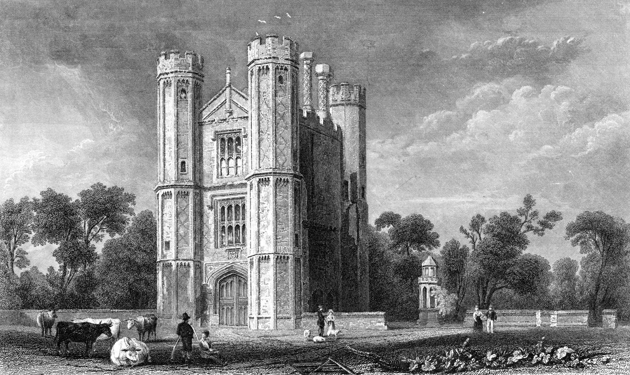 Leighs Priory, Essex, graveret af E. Young, 1832 af William Henry Bartlett