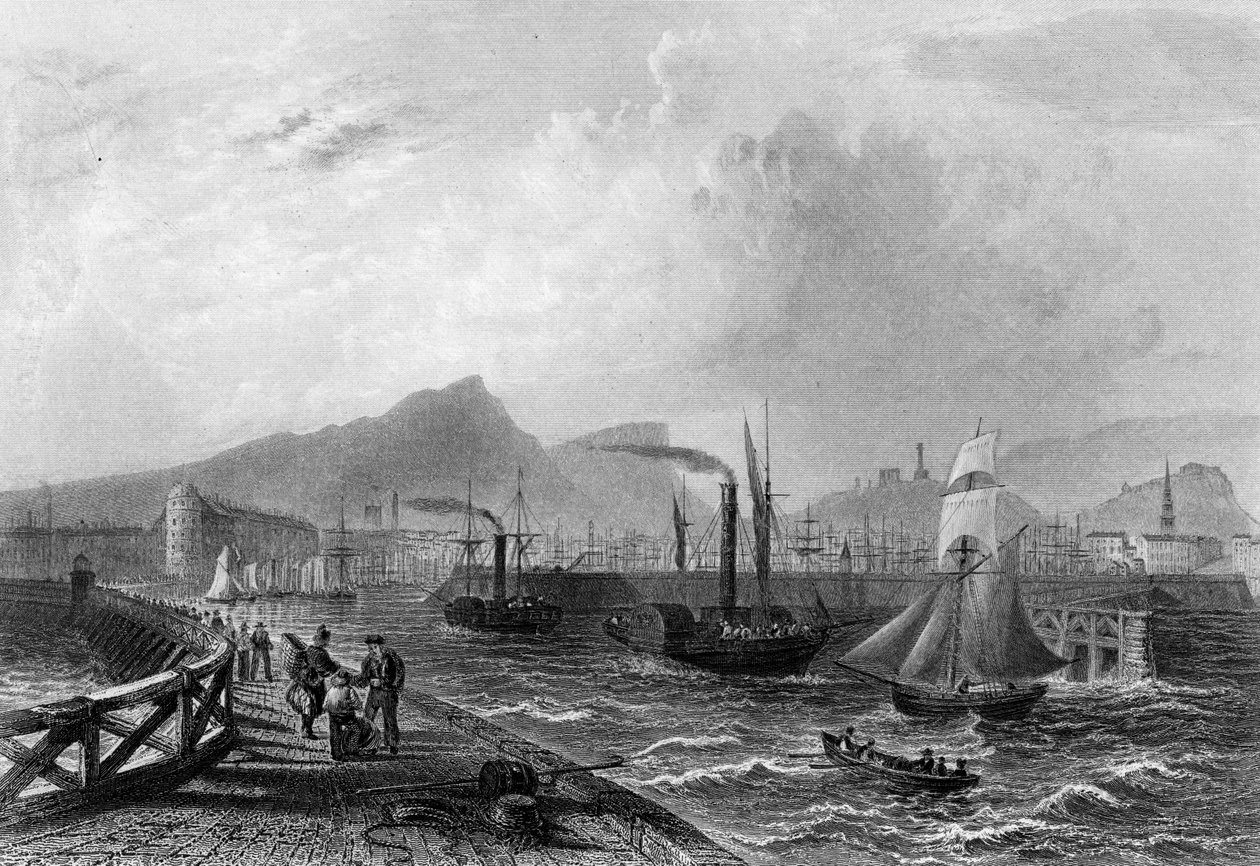 Leith Pier and Harbour, graveret af Robert Wallis, c.1820 af William Henry Bartlett