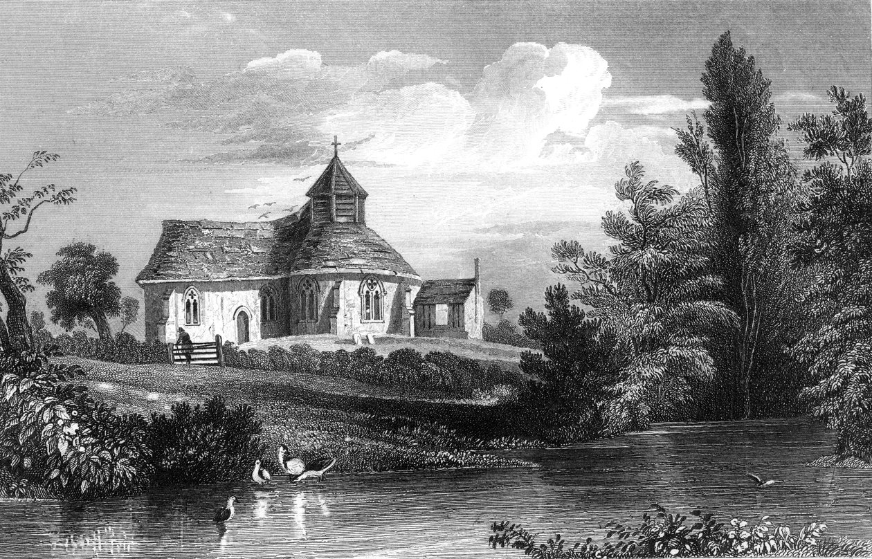 Little Maplestead Church, Essex, indgraveret af Henry Wallis, 1832 af William Henry Bartlett