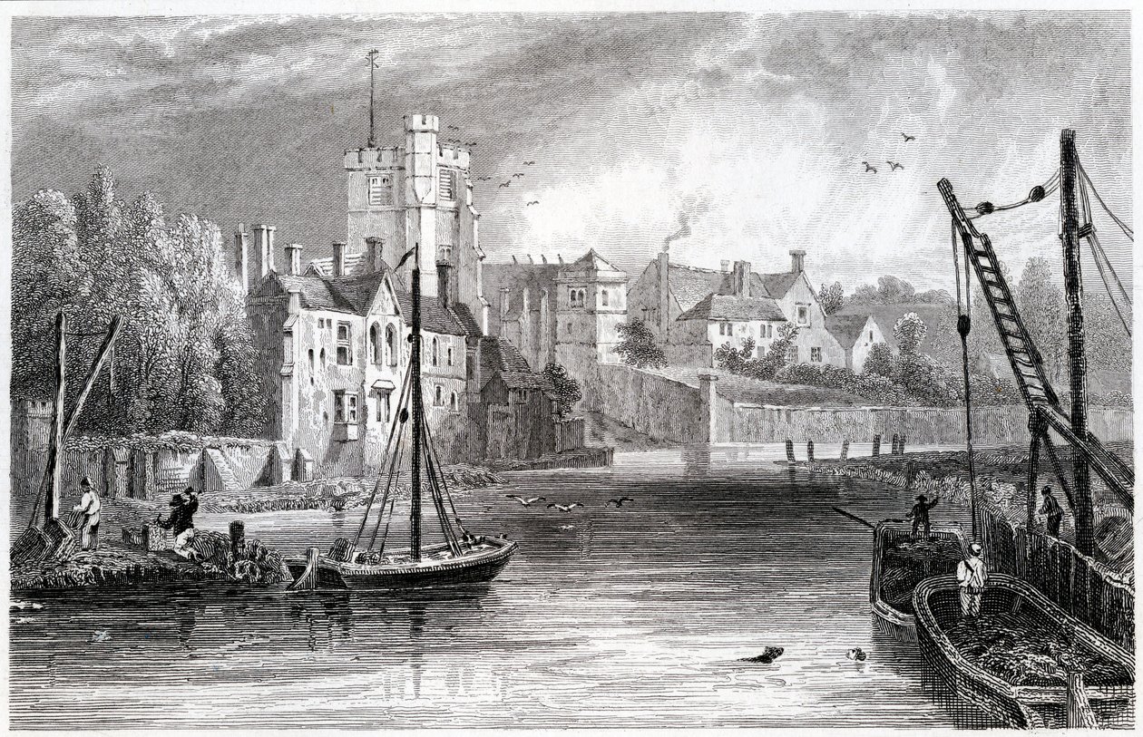 Maidstone fra vandet, Kent, 1832 af William Henry Bartlett