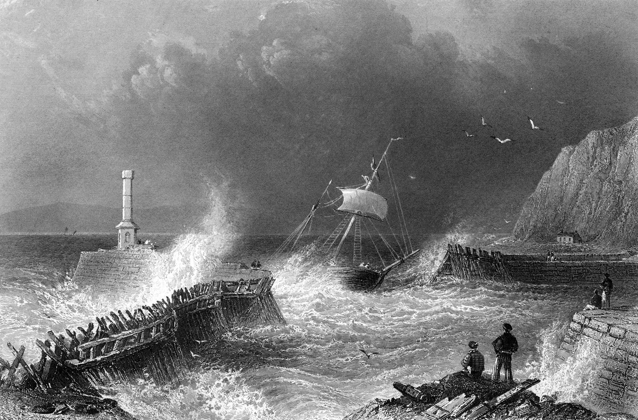 Mary-Port Pier, ca. 1840-50 af William Henry Bartlett