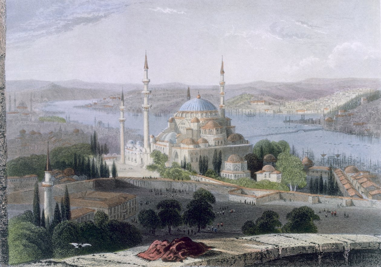 Moske og Suleimans grav, ca. 1850 (akvaratint i farver) af William Henry Bartlett