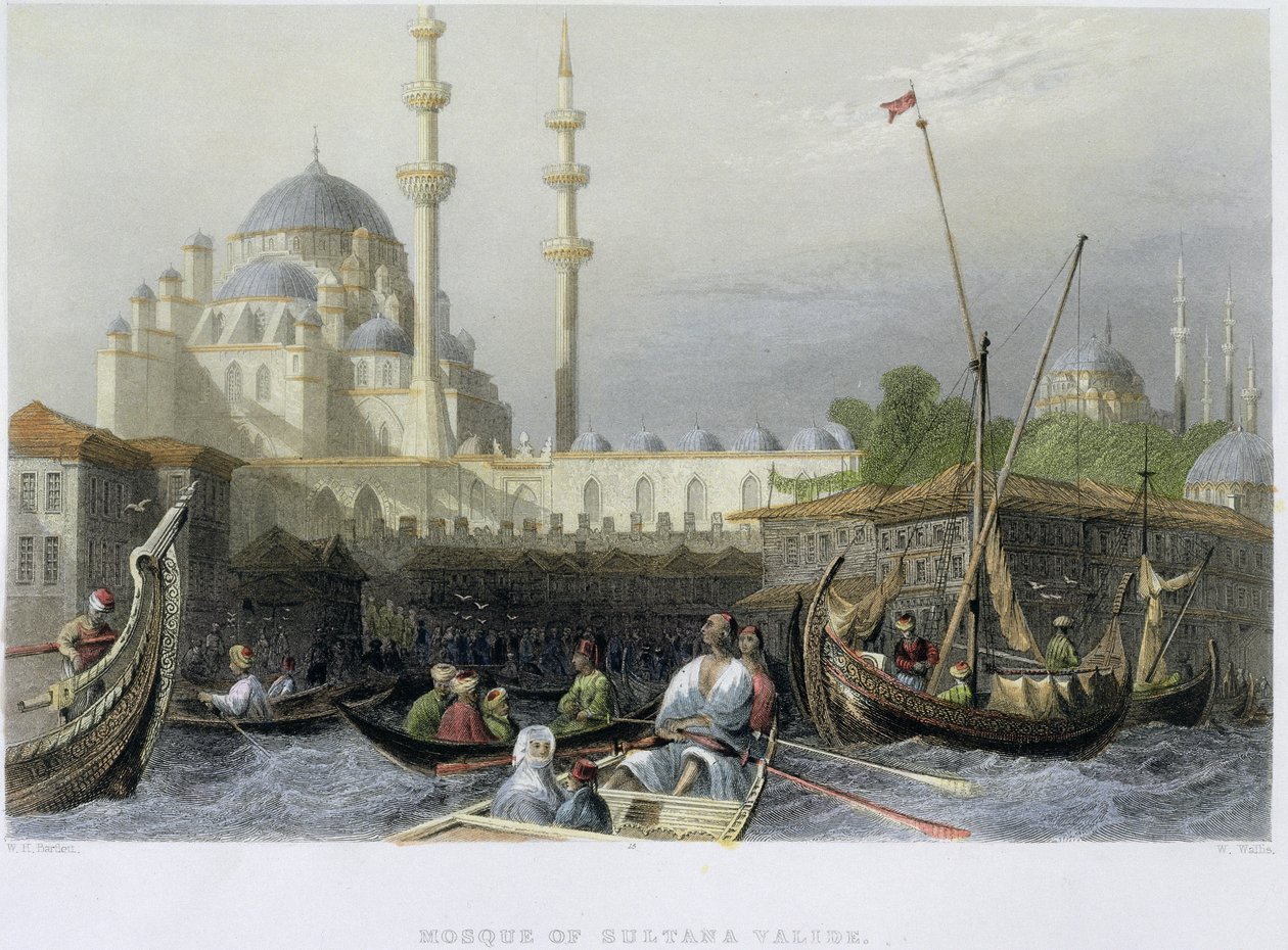 Moskeen Sultana Valide fra havnen, indgraveret af William Wallis, ca. 1850 (akvatint) af William Henry Bartlett
