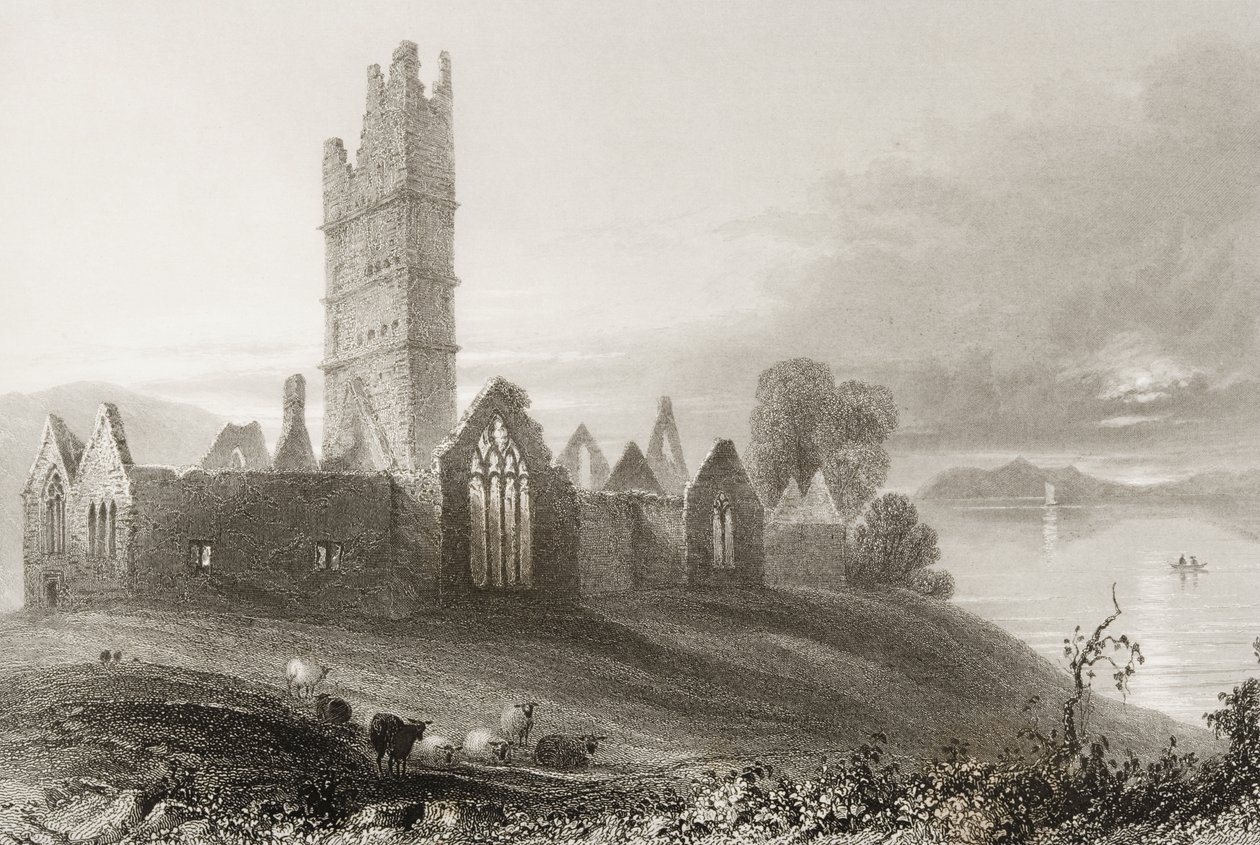 Moyne Abbey, County Mayo, Irland, fra 