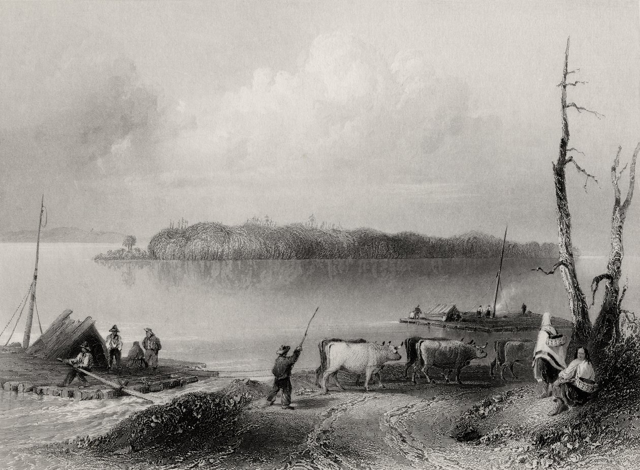 Navy Island, Niagara River, Ontario, Canada, indgraveret af Charles Coulson (1815-89) af William Henry Bartlett