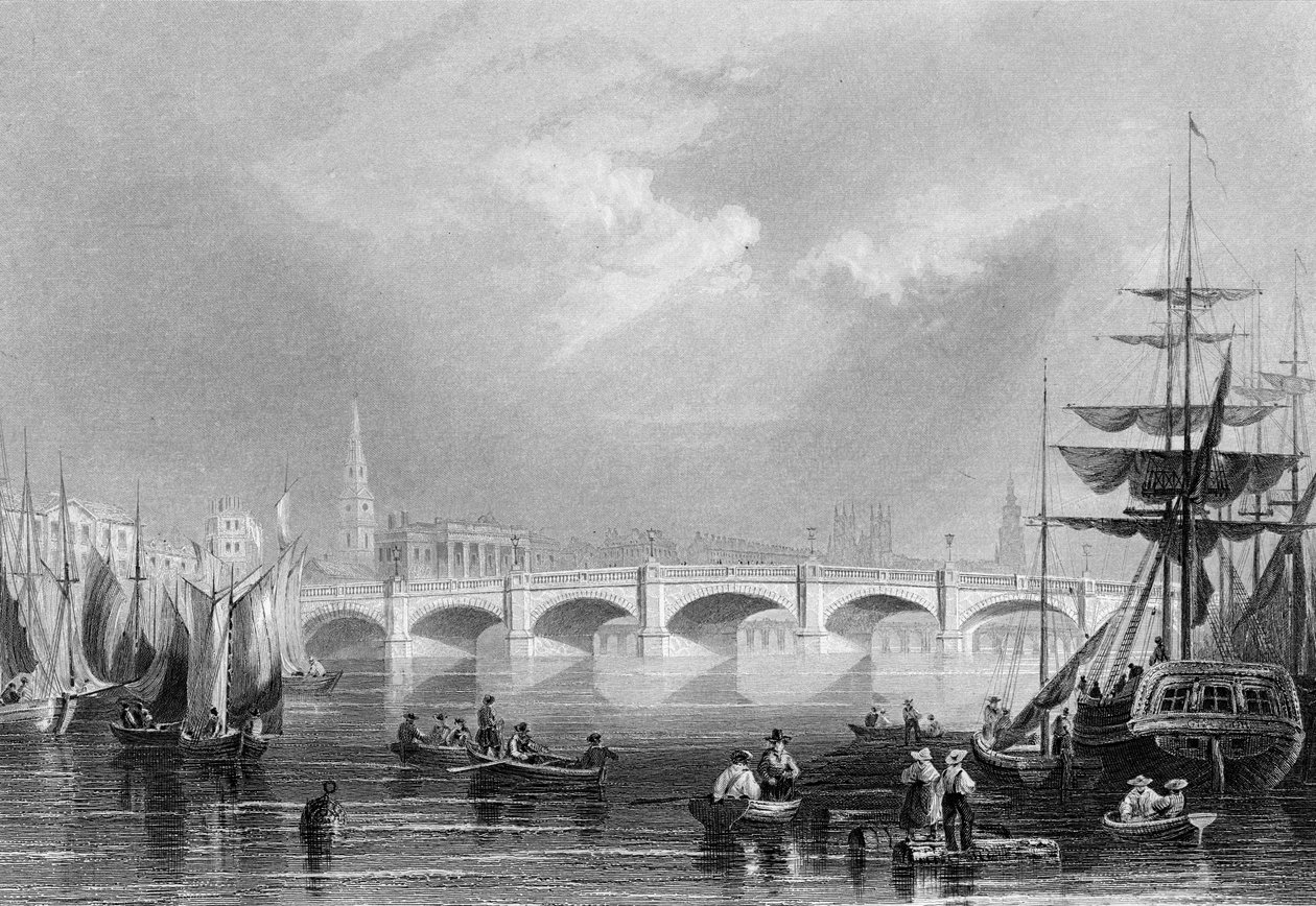 New Bridge og Broomielaw, Glasgow, ca. 1840 af William Henry Bartlett