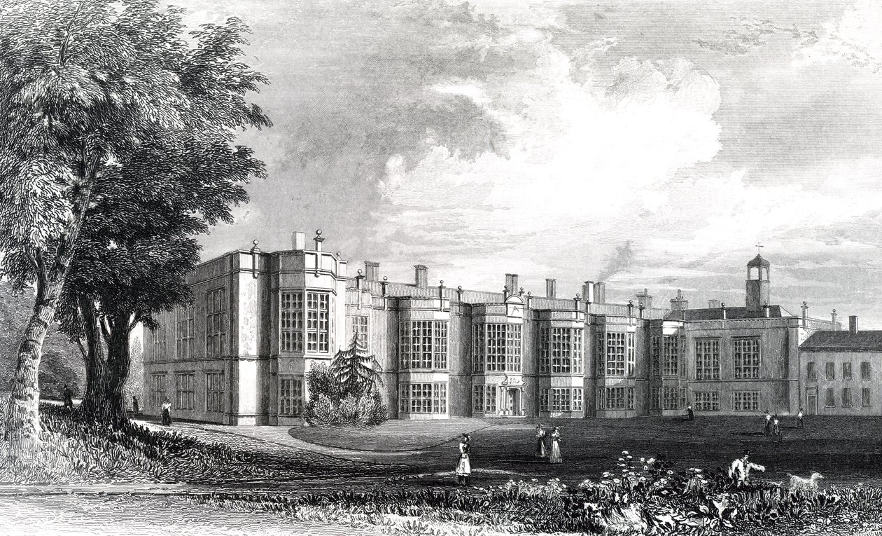 New Hall, nær Chelmsford, Essex, indgraveret af William Watkins, ca. 1832 af William Henry Bartlett