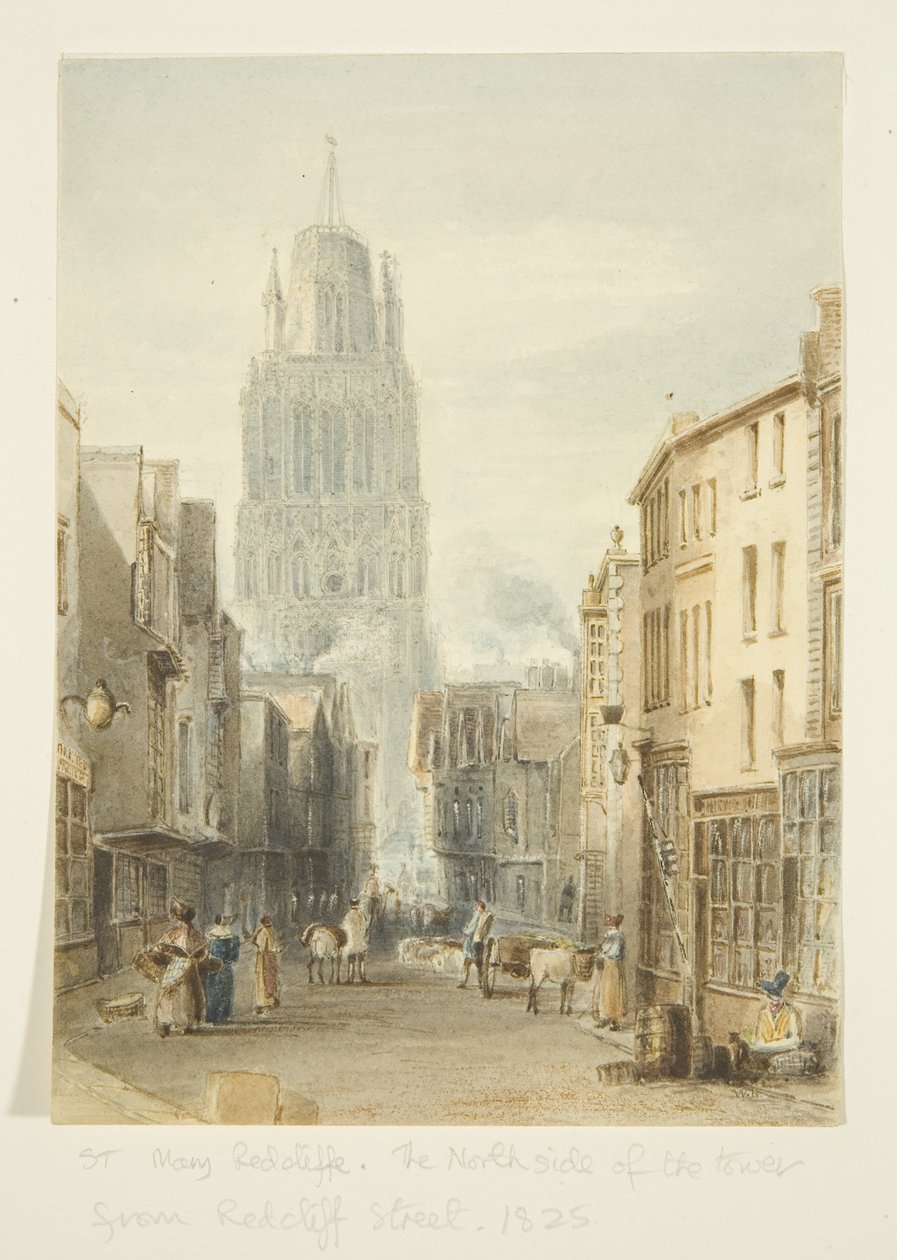 Nordlig udsigt over St Mary Redcliffe Church fra Redcliffe Street af William Henry Bartlett