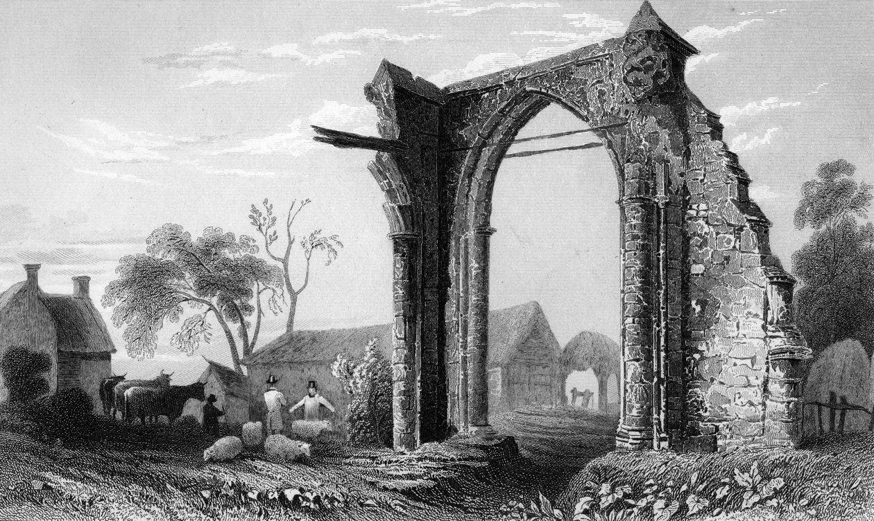 Rester af Bycknacre Priory, Essex, graveret af William Tombleson, 1832 af William Henry Bartlett