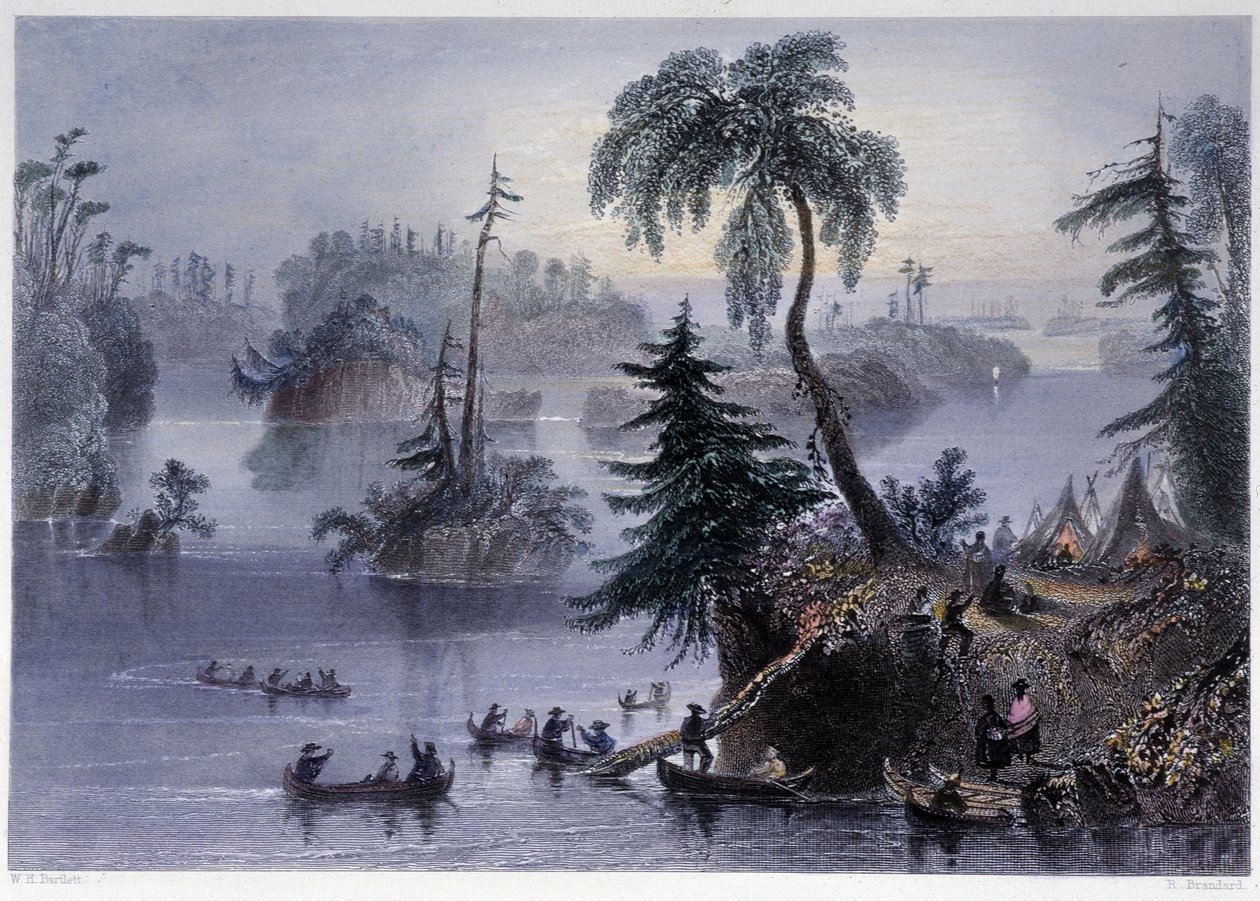 Scene blandt de tusinde øer: Camp and Boats, Mille îles - i "" canadisk sceneri illustreret" af Bartlett W. H. af William Henry Bartlett