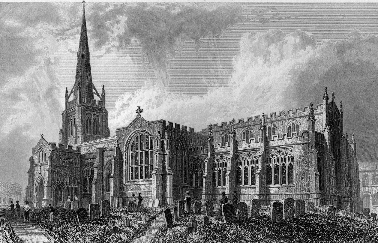Thaxted Church, Essex, graveret af Robert Sands, 1831 af William Henry Bartlett
