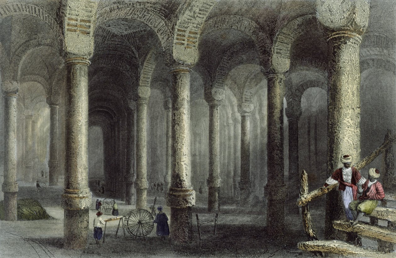 Bin-Veber-Diregs cisterne, eller The Thousand and One, Istanbul, indgraveret af J. Carter, ca. 1850 (akvatint) af William Henry Bartlett