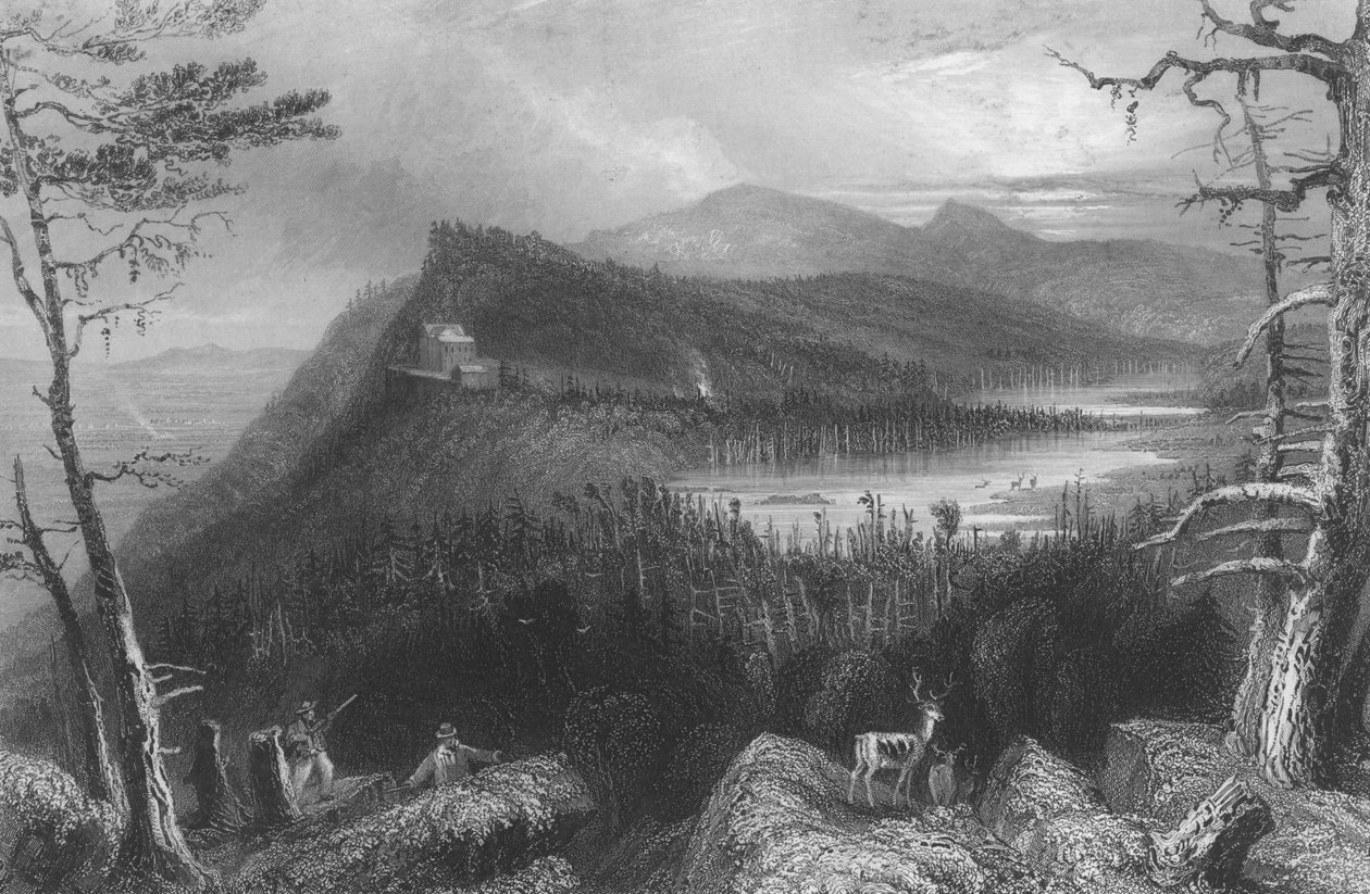 De to søer og bjerghuset på Catskills, 1838 af William Henry Bartlett