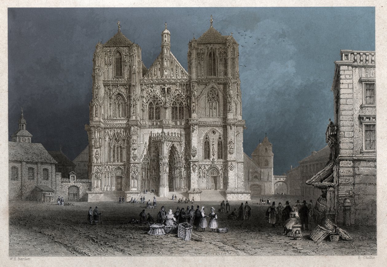 Sankt Peters katedral eller kuppel i Regensburg (Regensburg). ca. 1830 (gravering) af William Henry Bartlett