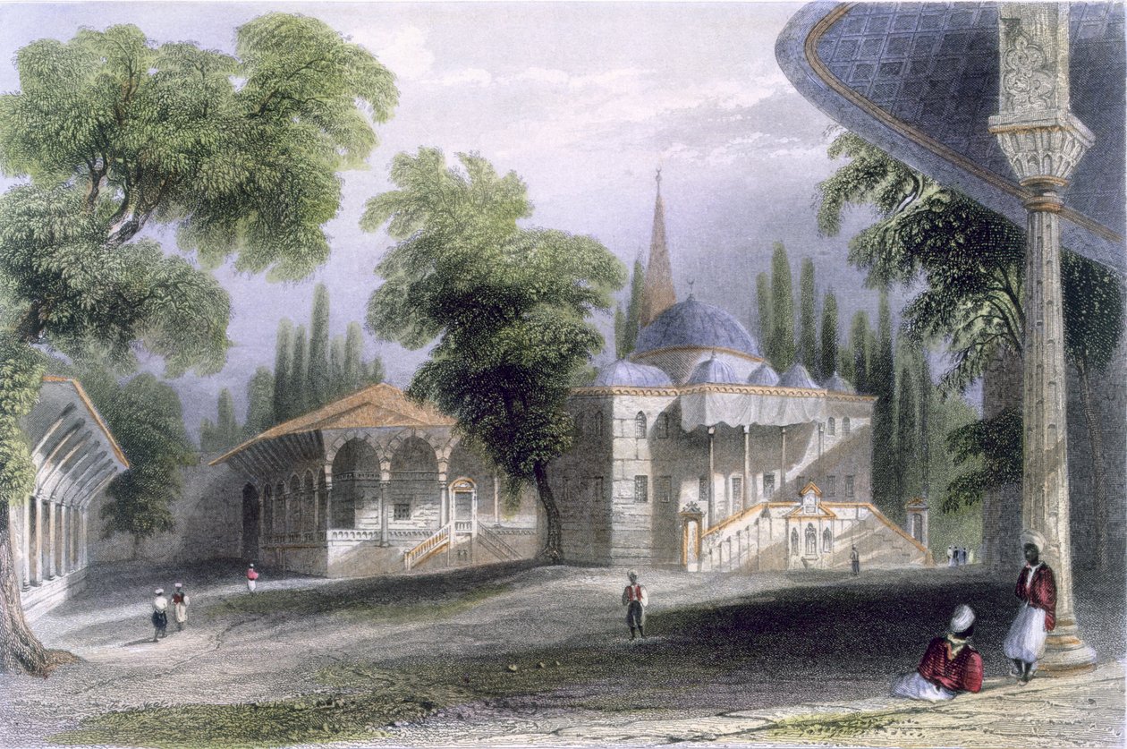 Tredje domstol i Serai Bournou, ca. 1850 (farvet akvatint) af William Henry Bartlett