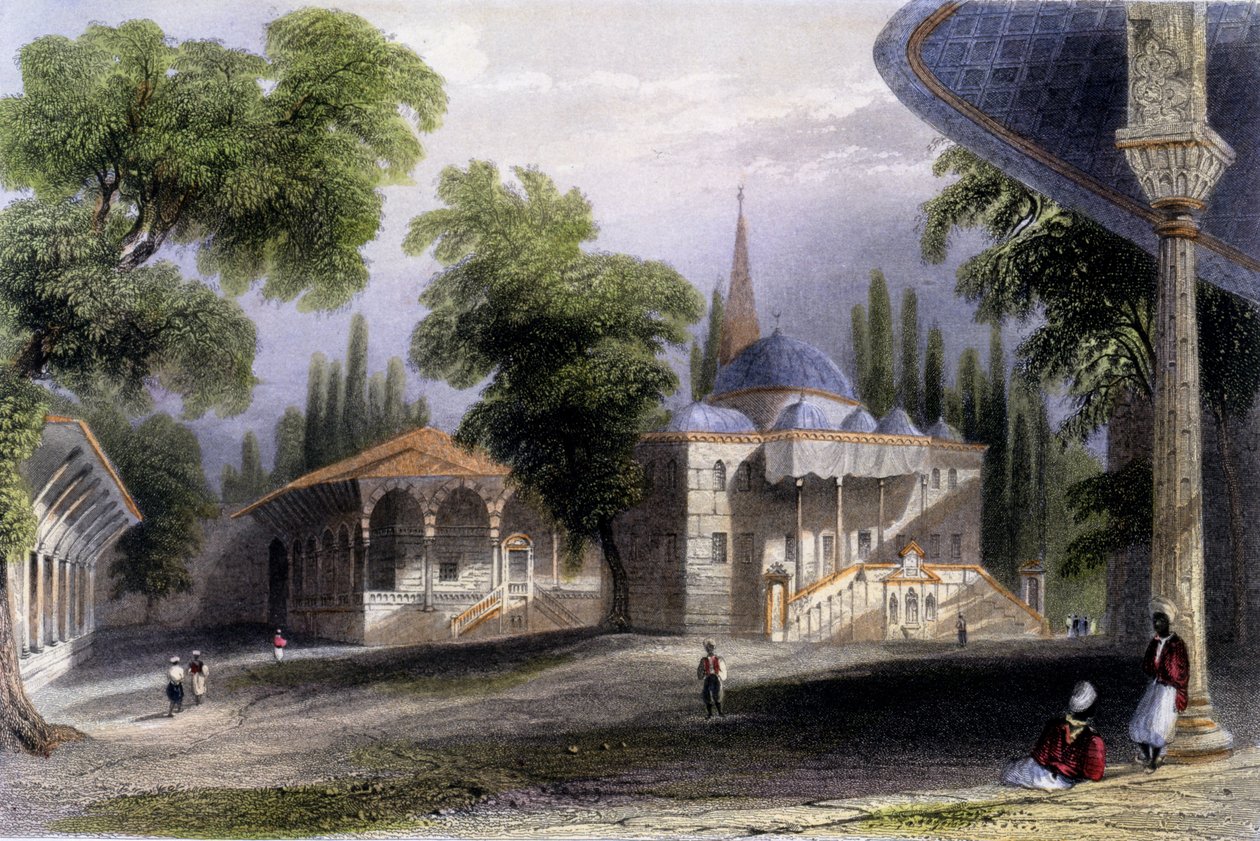 Tredje domstol i Serai Bownou, 1850 (farvet akvatint) af William Henry Bartlett