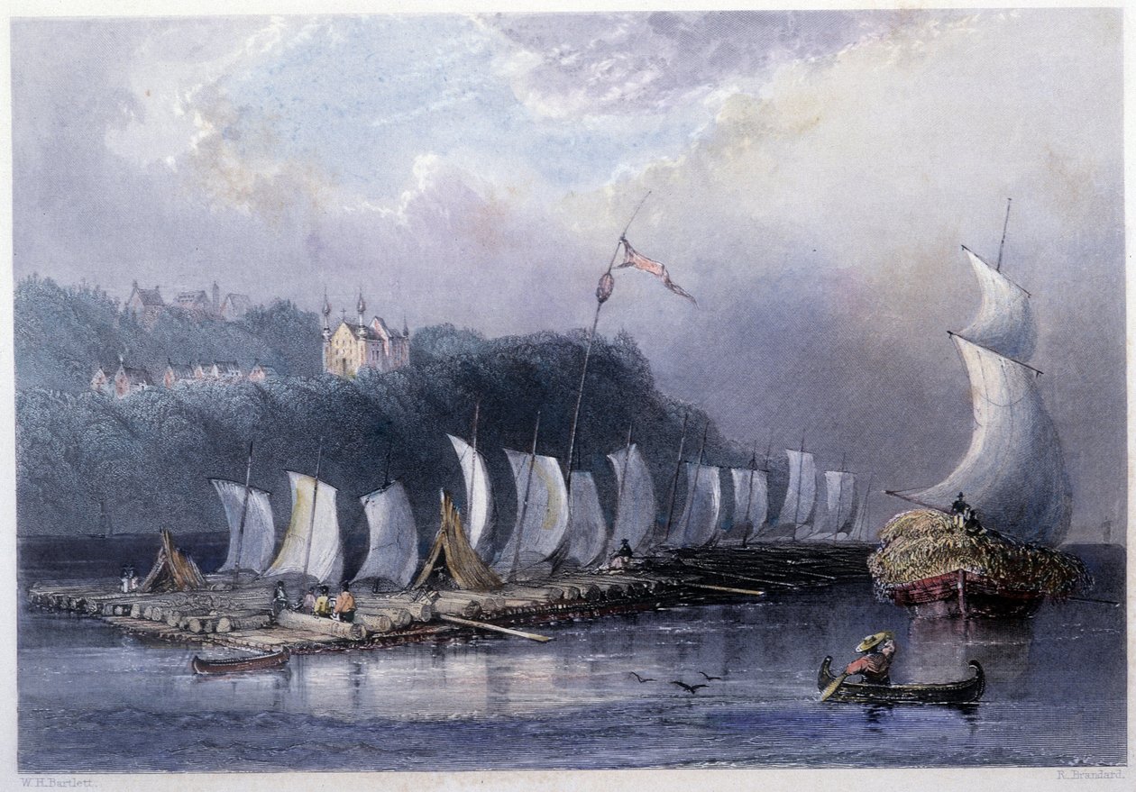 Trætransport på St Laurent ved Cap Santé - i "" canadisk landskab illustreret"" af Bartlett W. H. af William Henry Bartlett