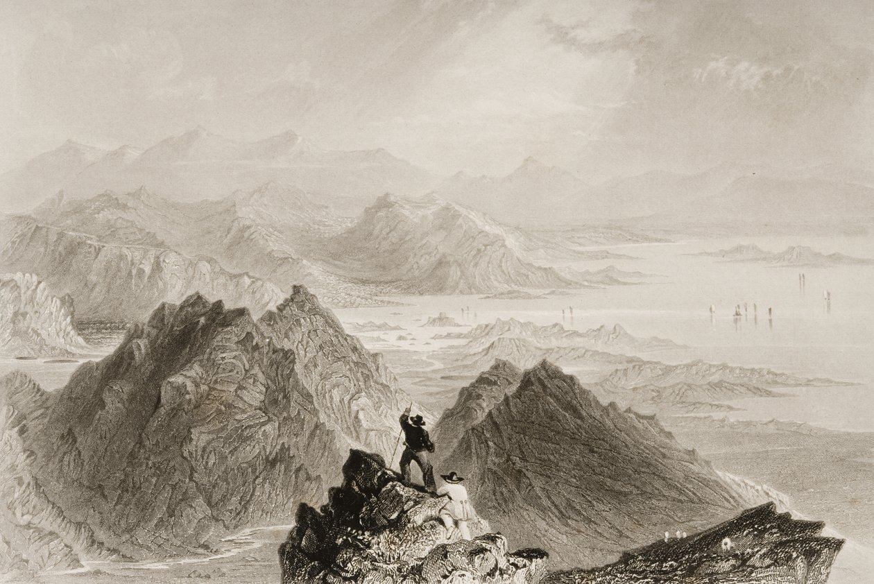 Udsigt over Bantry Bay fra Sugarloaf Mountain, County Cork, fra "Scenery and Antiquities of Ireland" af George Virtue, 1860