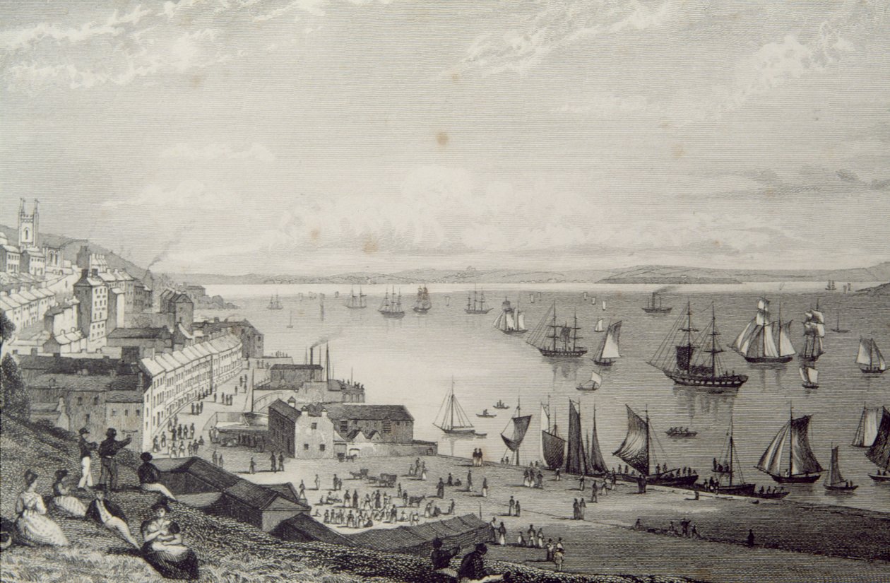 Udsigt over Cobh Harbour, ser mod Rostellan, County Cork, Irland i 1830