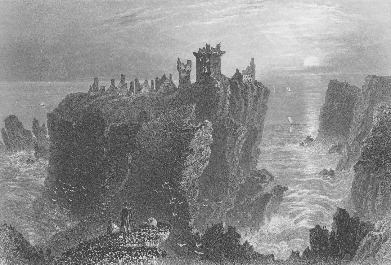 Udsigt over Dunnottar Castle, nær Stonehaven af William Henry Bartlett
