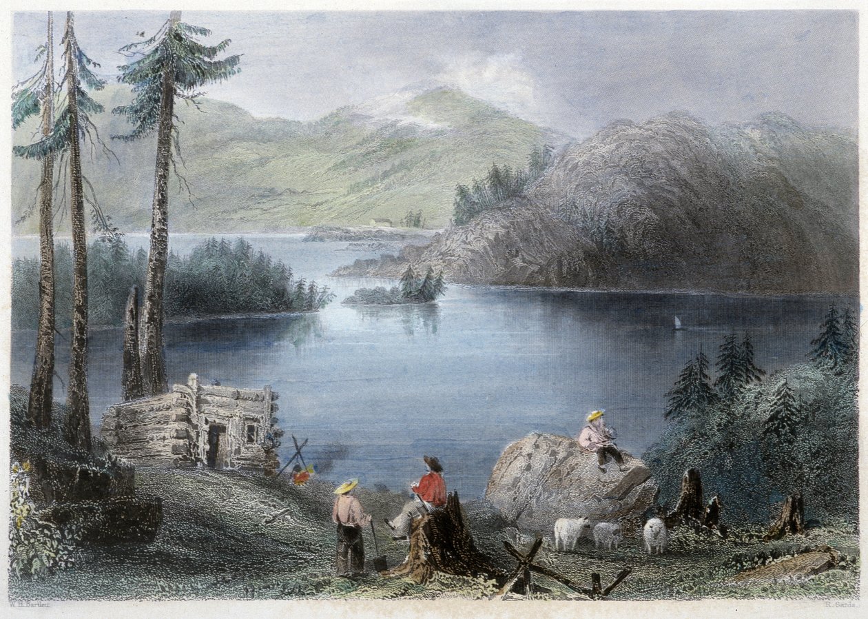 Udsigt over søen og grænsen - i "" canadisk landskab illustreret" af Bartlett W. H. af William Henry Bartlett