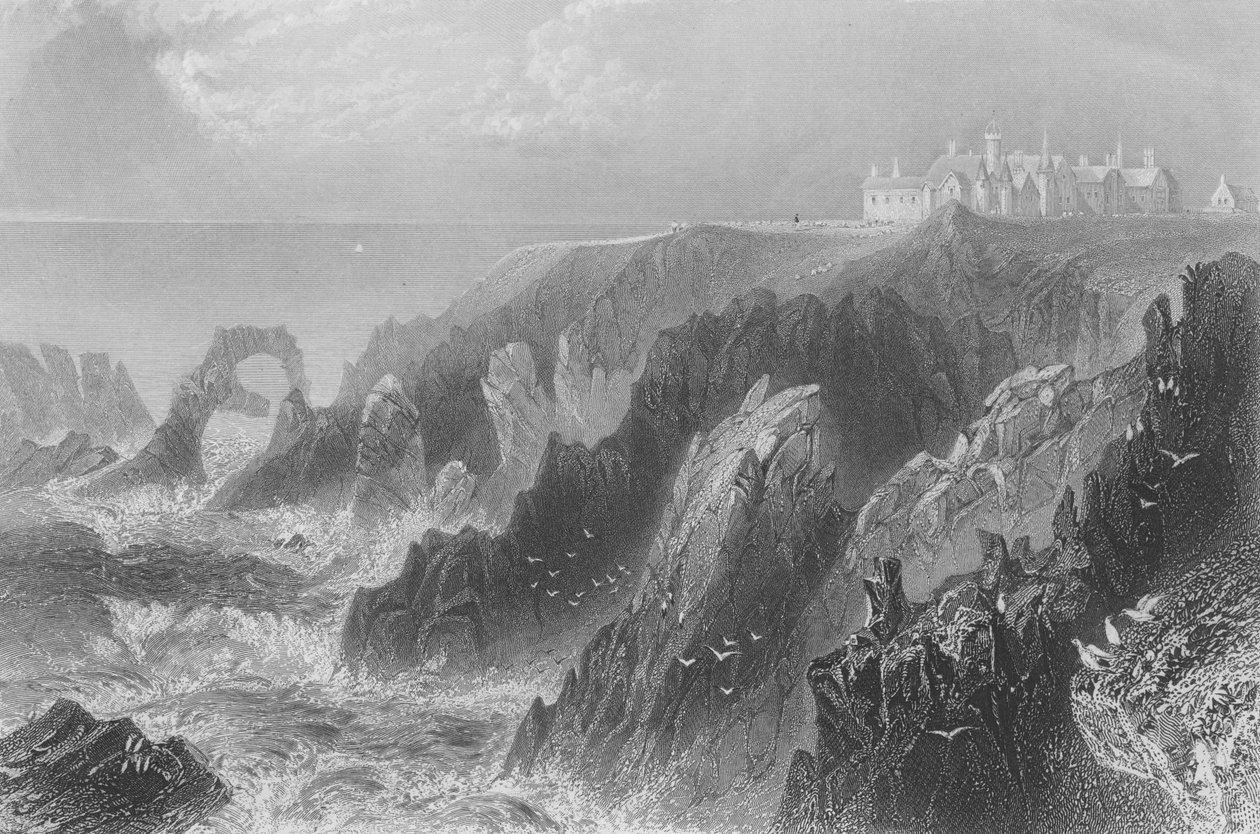 Udsigt over Slains Castle, nær Peterhead af William Henry Bartlett