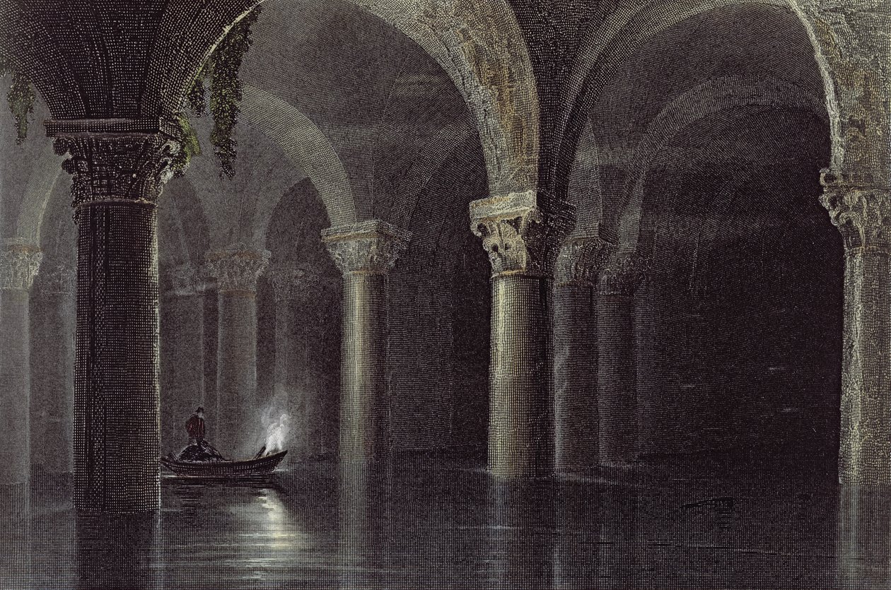 Yere Batan Serai (Cisternerne) Istanbul, indgraveret af J.T. Willmore, ca. 1850 (akvatinte) af William Henry Bartlett