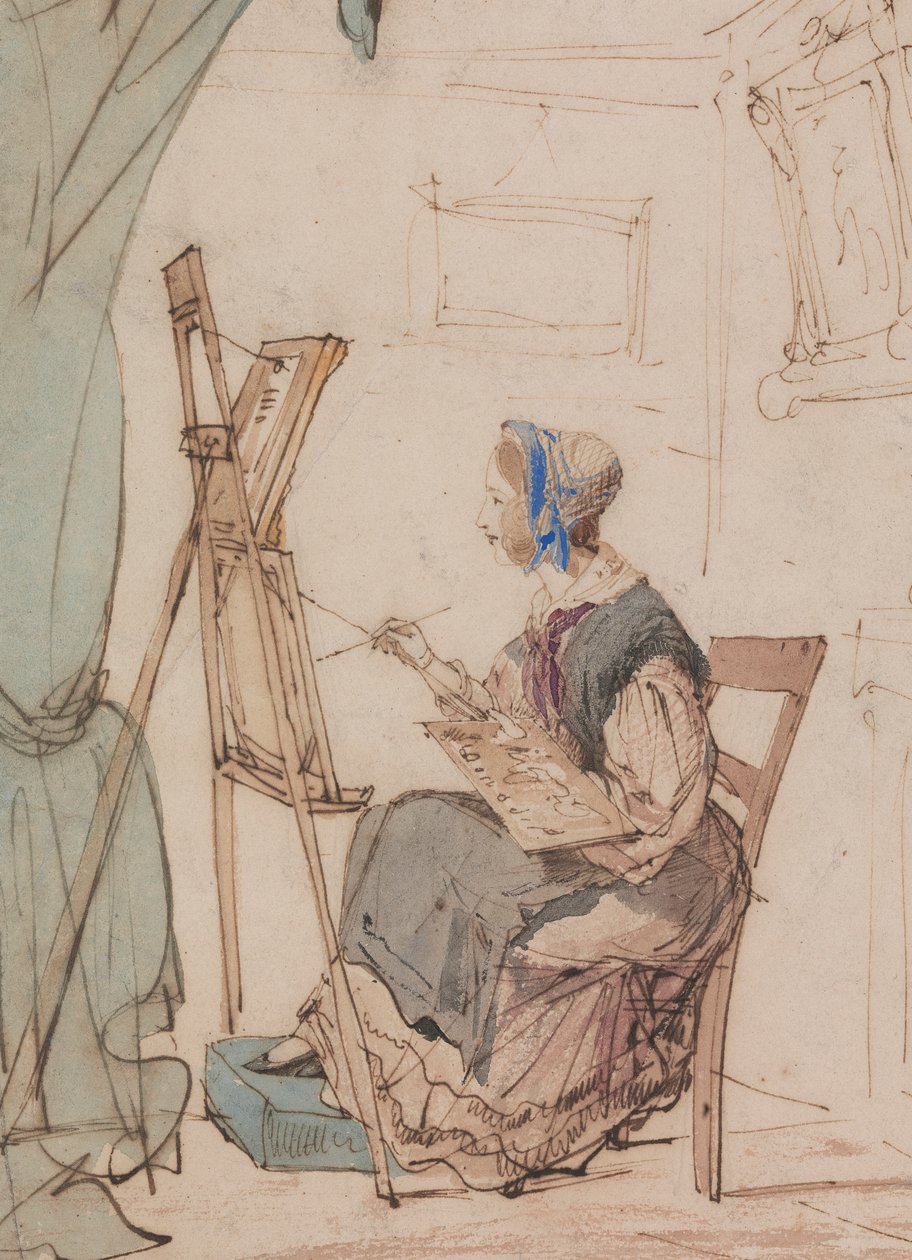 Portræt af en pige, der skitserer af William Henry Brooke