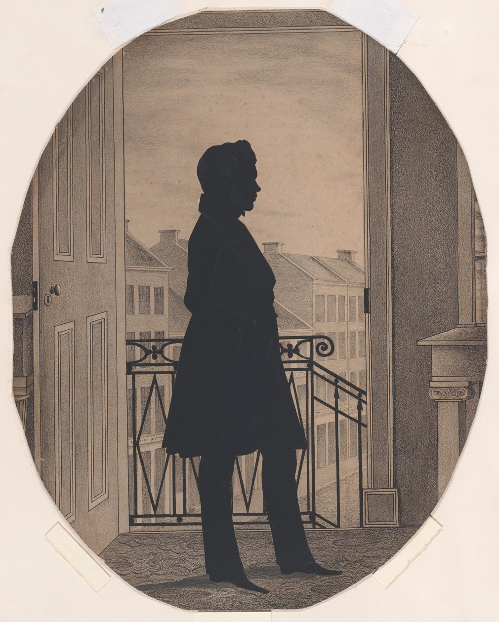 Silhuet af en ung mand før et åbent vindue, mod højre, før 1860. af William Henry Brown
