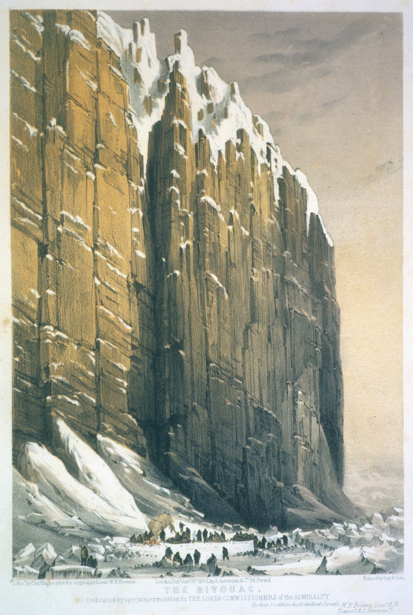 Bivuak, Cape Seppings, graveret af Charles Haghe (1810-88), udgivet i 1850 af William Henry Browne
