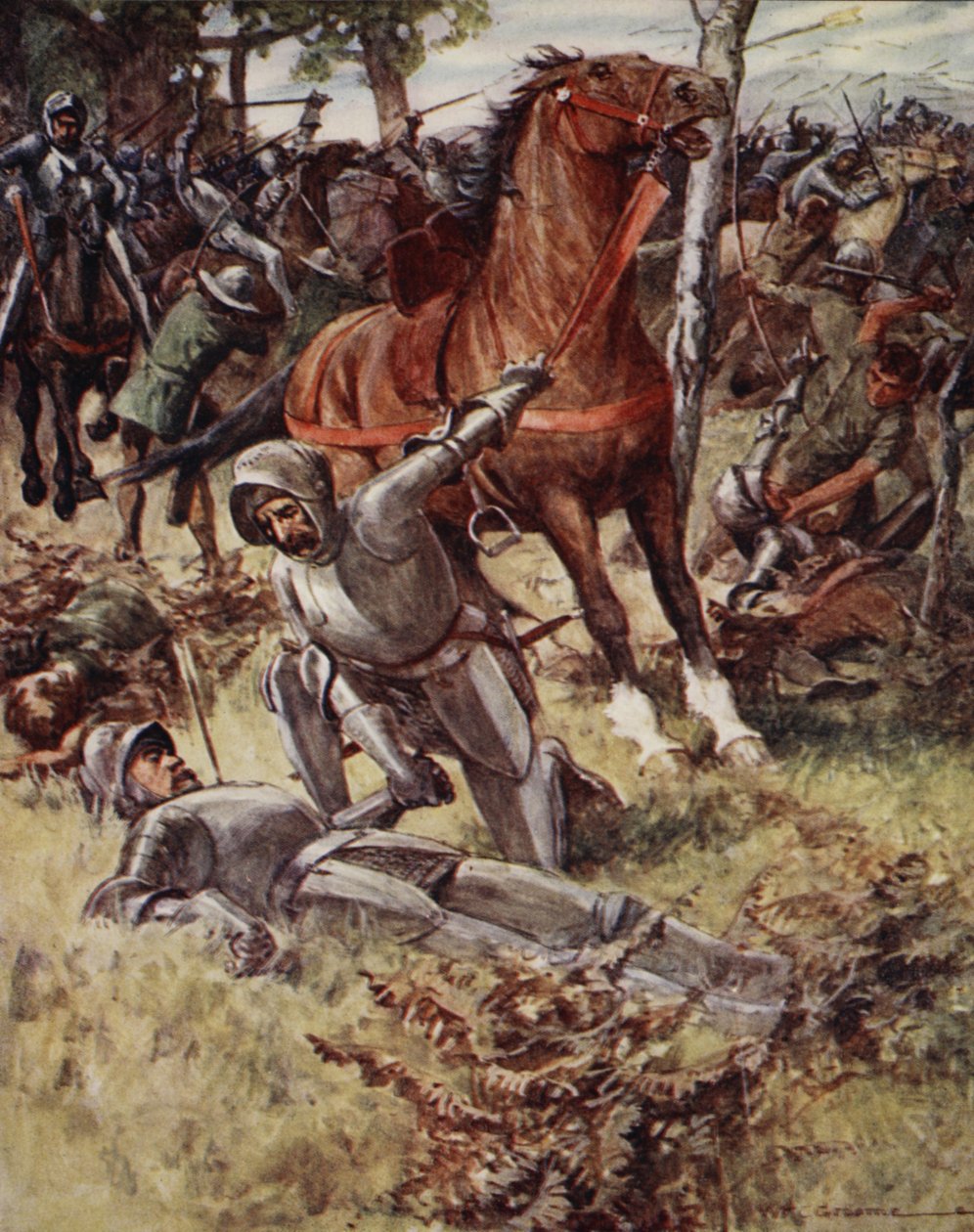 Earl Percy forlod derefter livet og tog den døde mand i hånden fra Ballads of Famous Fights, første udgave, 1920 af William Henry Charles Groome