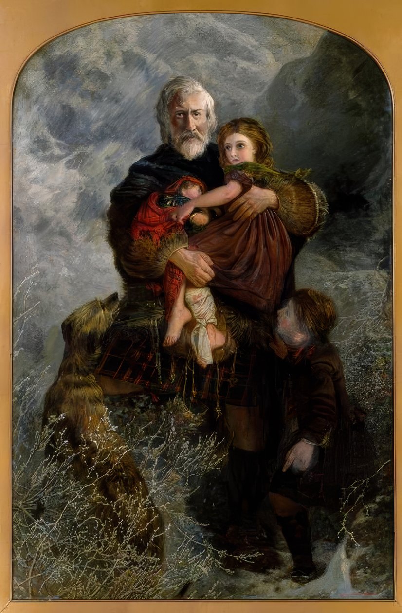 Glencoe massakre, flygtninge / maleri v. W.H. Fisk af William Henry Fisk