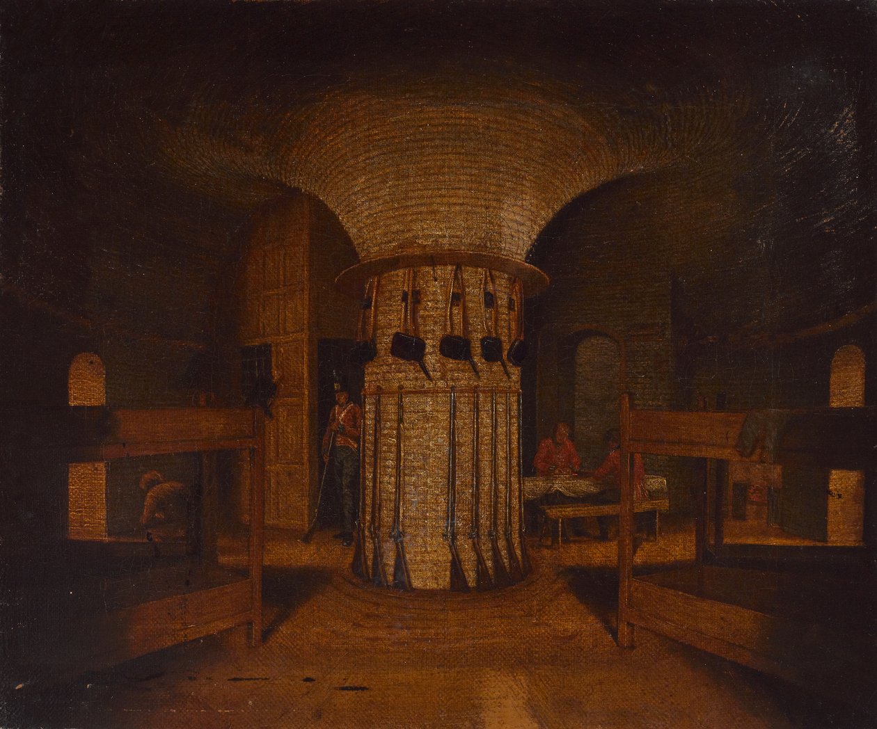 Det indre af et barakrum, muligvis i et Martello-tårn, ca. 1812 (olie på lærred) af William Henry Ford