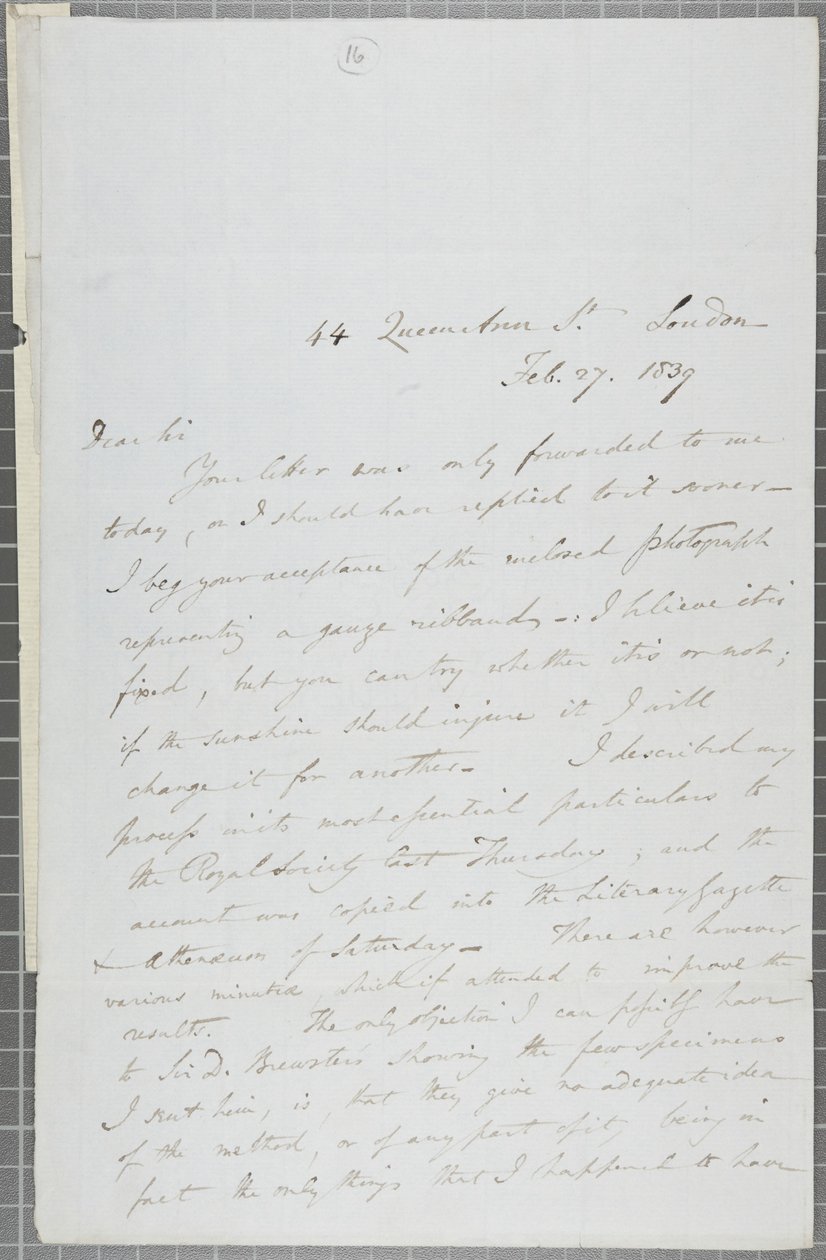 Underskrevet brev fra William Henry Fox Talbot til James David Forbes, 1839 af William Henry Fox Talbot