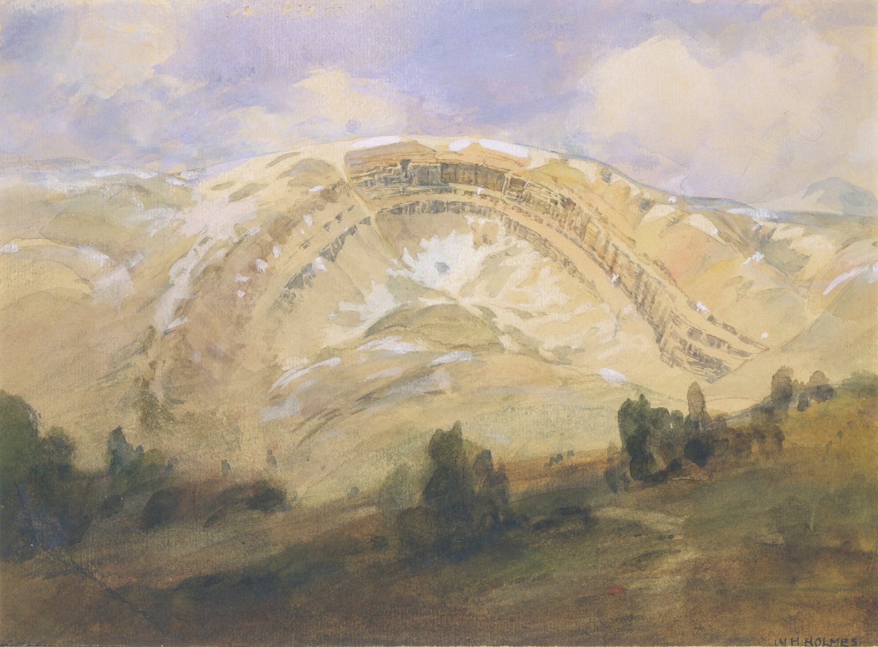 Foldede lag, en stor geologisk bue, Colorado af William Henry Holmes