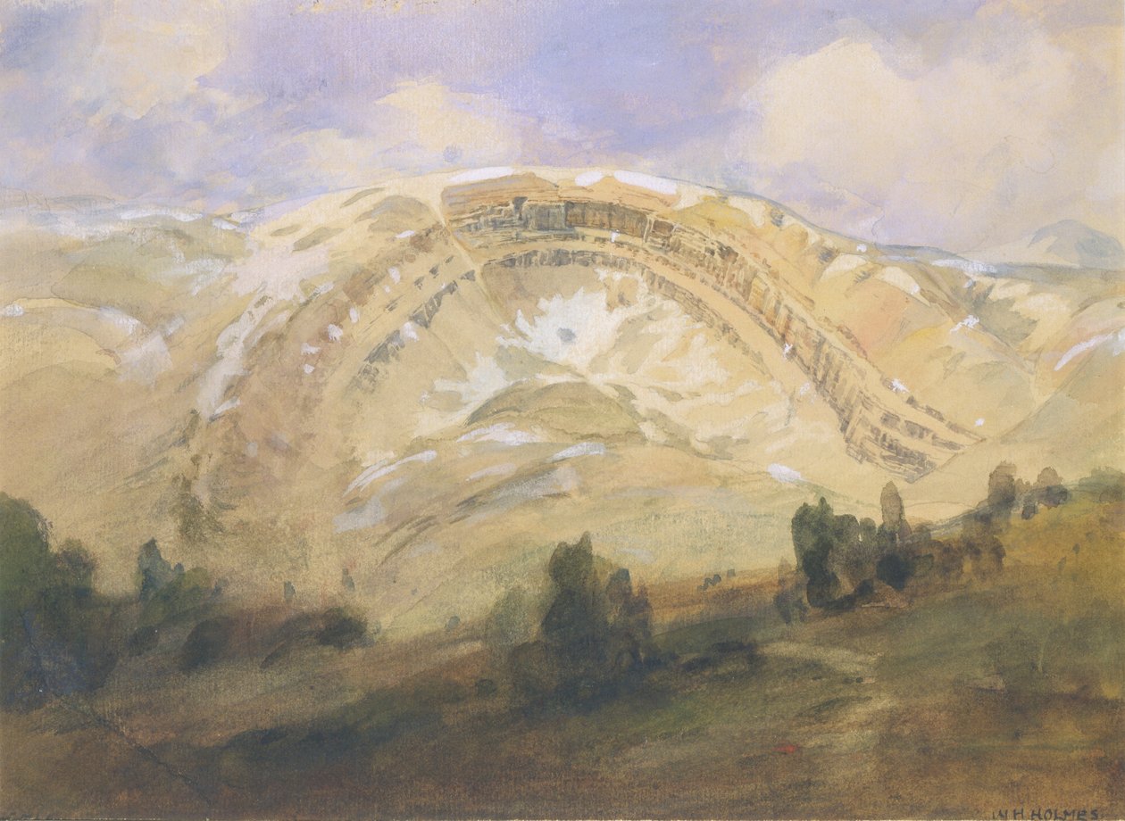 Foldede lag, en stor geologisk bue, Colorado, 1874. af William Henry Holmes