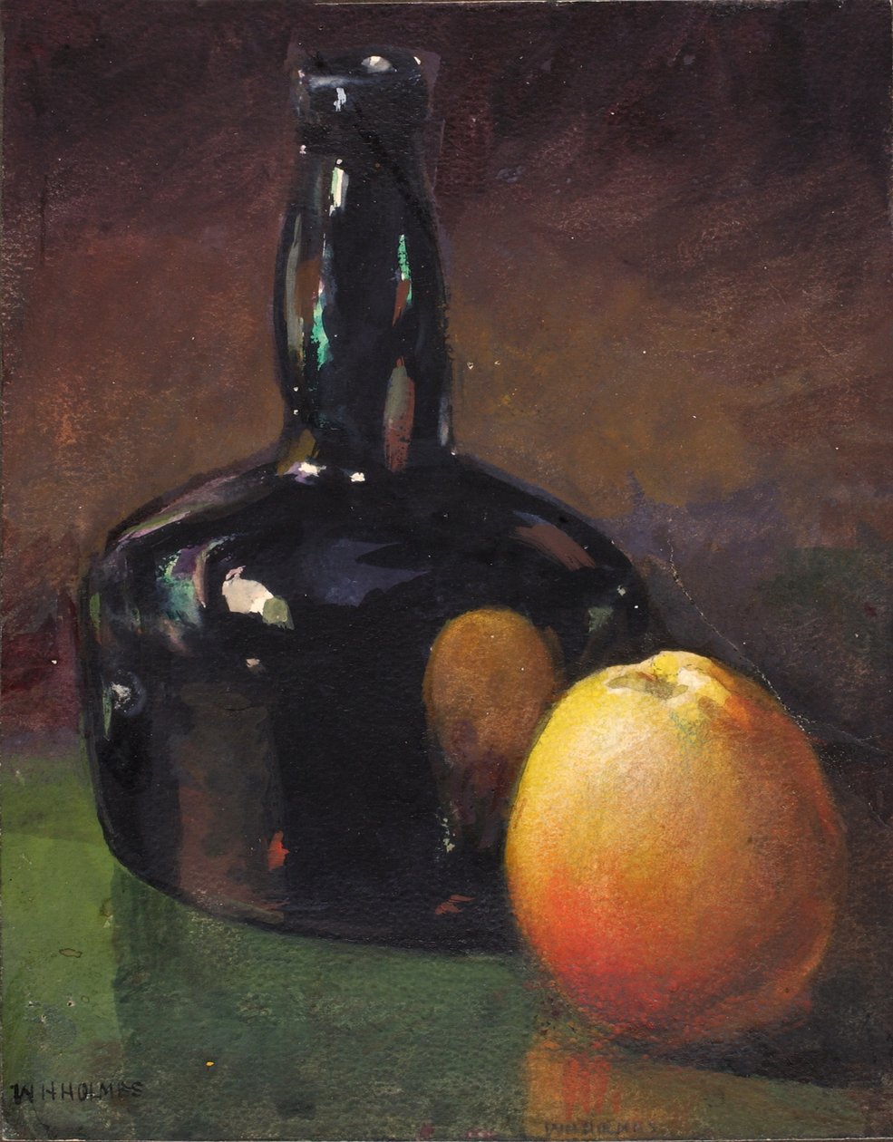 Stilleben - æbler og flaske af William Henry Holmes