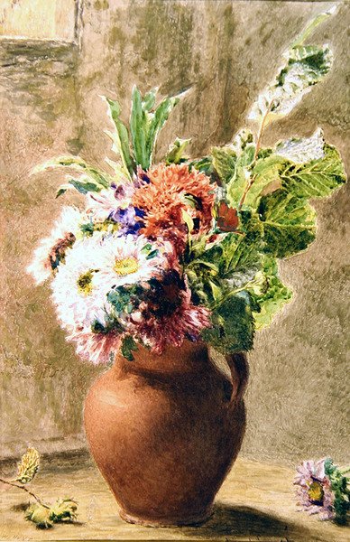 A Pot of Asters, n. 1840 (akvarelli, vartaloväri ja kynä paperille) af William Henry Hunt