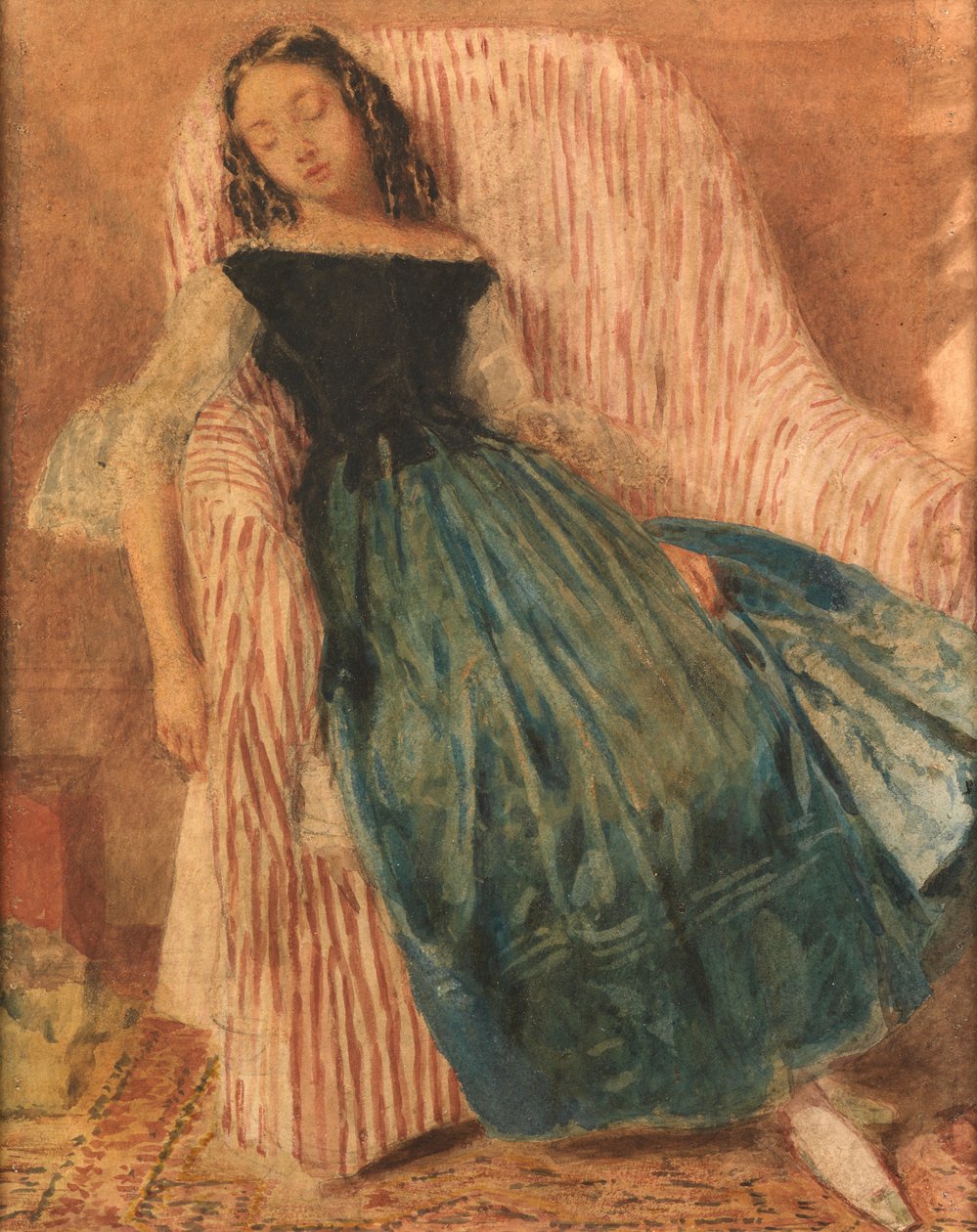 Pige i søvn i en stol (akvarel og kropsfarve) af William Henry Hunt