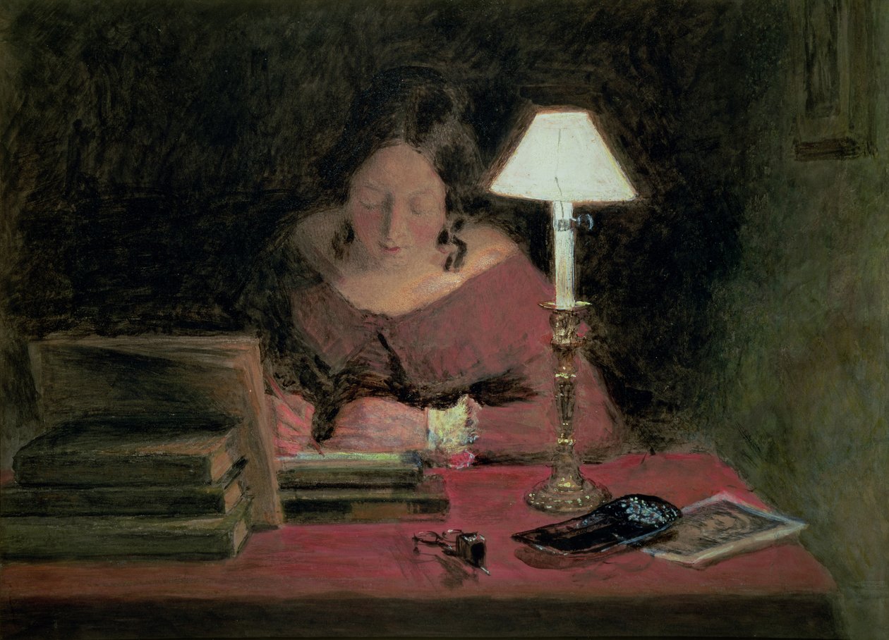 Pige skriver af Lamplight, ca. 1850 af William Henry Hunt