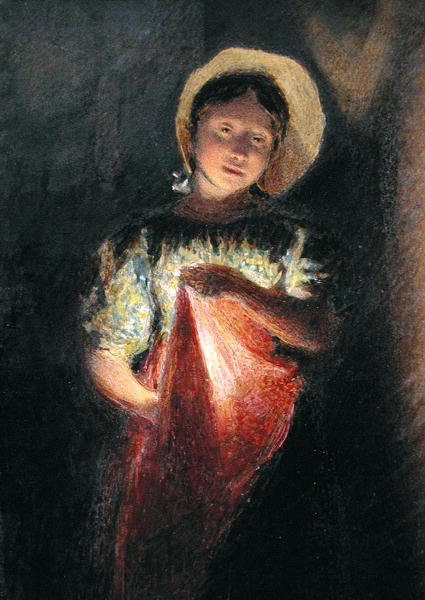 Pige i levende lys (akvarel på papir) af William Henry Hunt