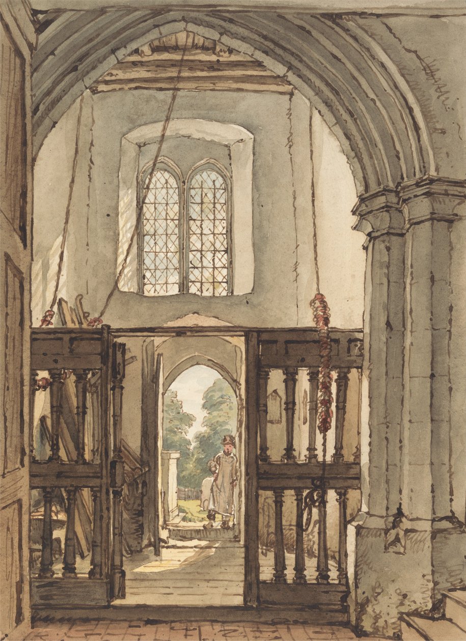 Interiør i klokketårnet i Bushey Kirke af William Henry Hunt