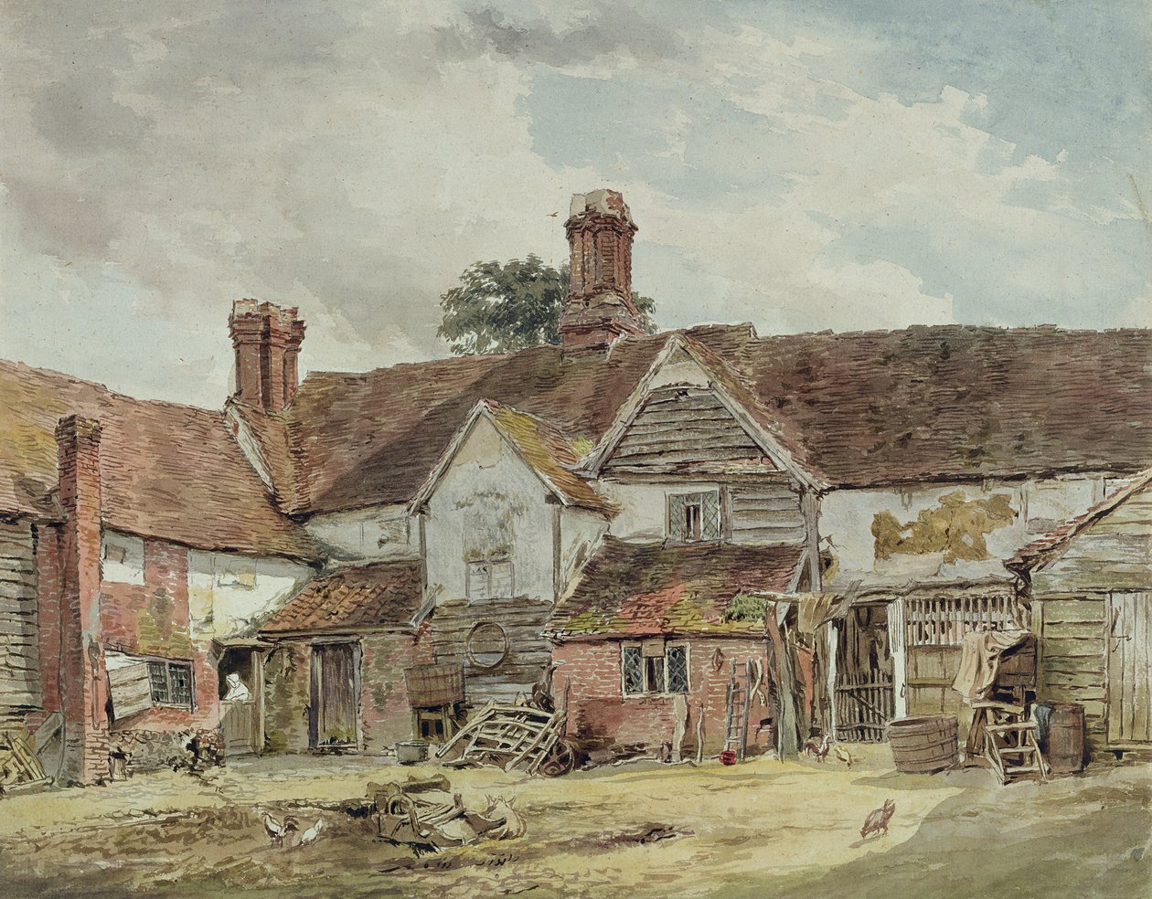 Gamle landbrugsbygninger, ca. 1815 (wc over grafit på papir) af William Henry Hunt