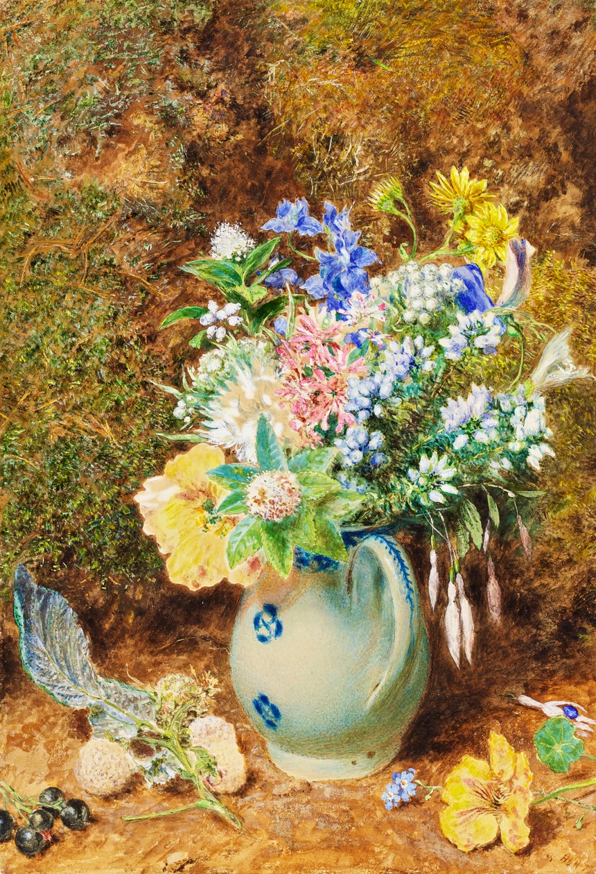 Lyseblå Kinakande med heder og små blomster, c.1860 af William Henry Hunt