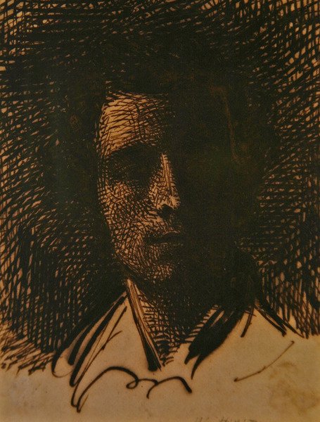 Portræt af J. E. Millais (sepia blæk på papir) af William Henry Hunt