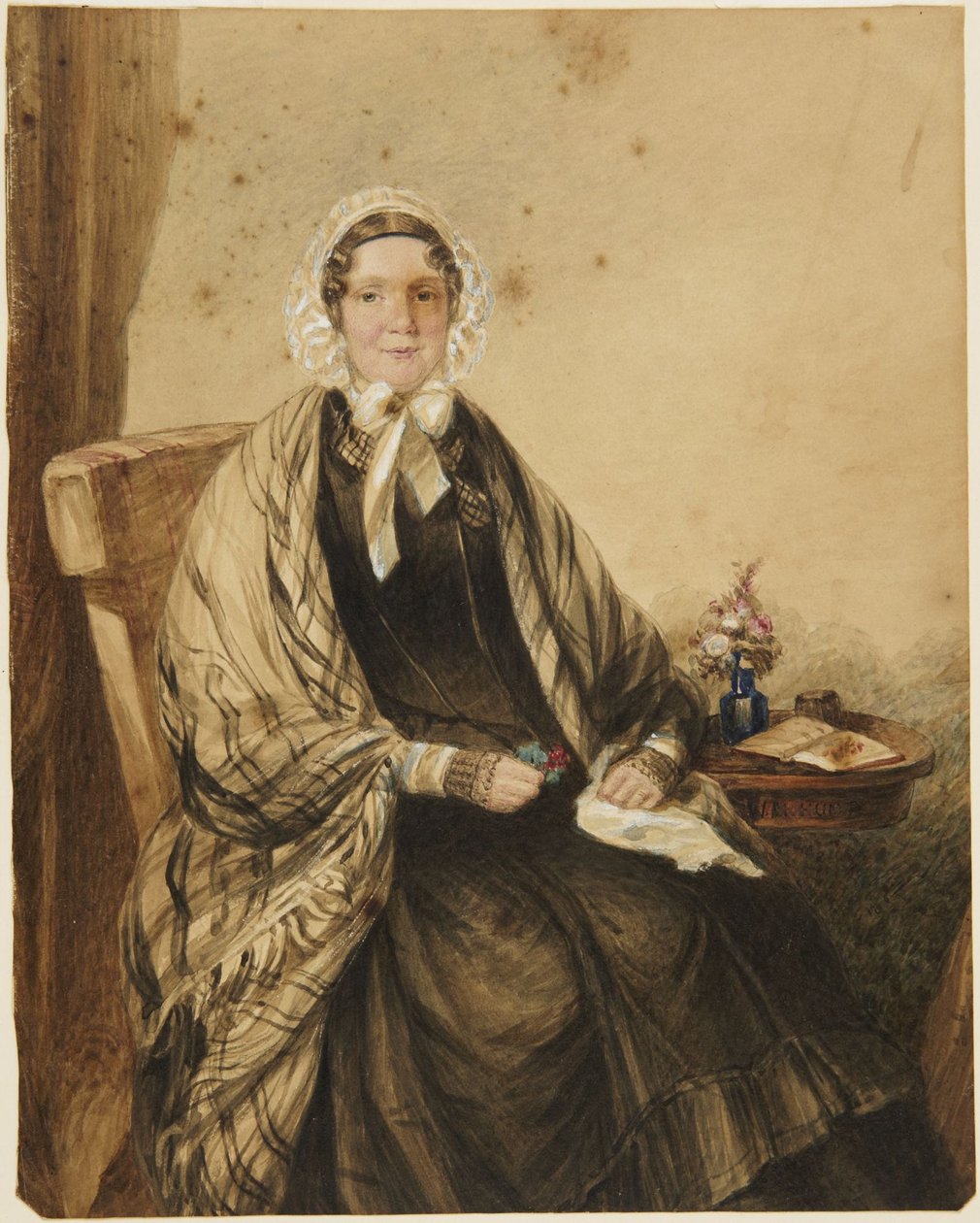 Portræt af en siddende kvinde med et sjal af William Henry Hunt